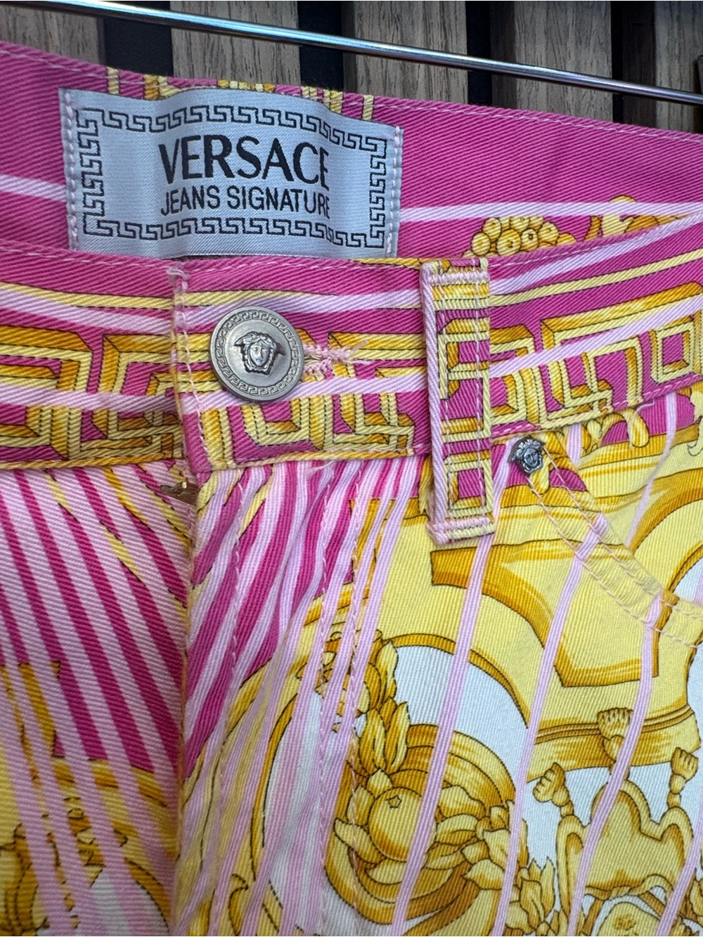 Versace Jeans Signature Baroque Print Pink & Yellow pants
